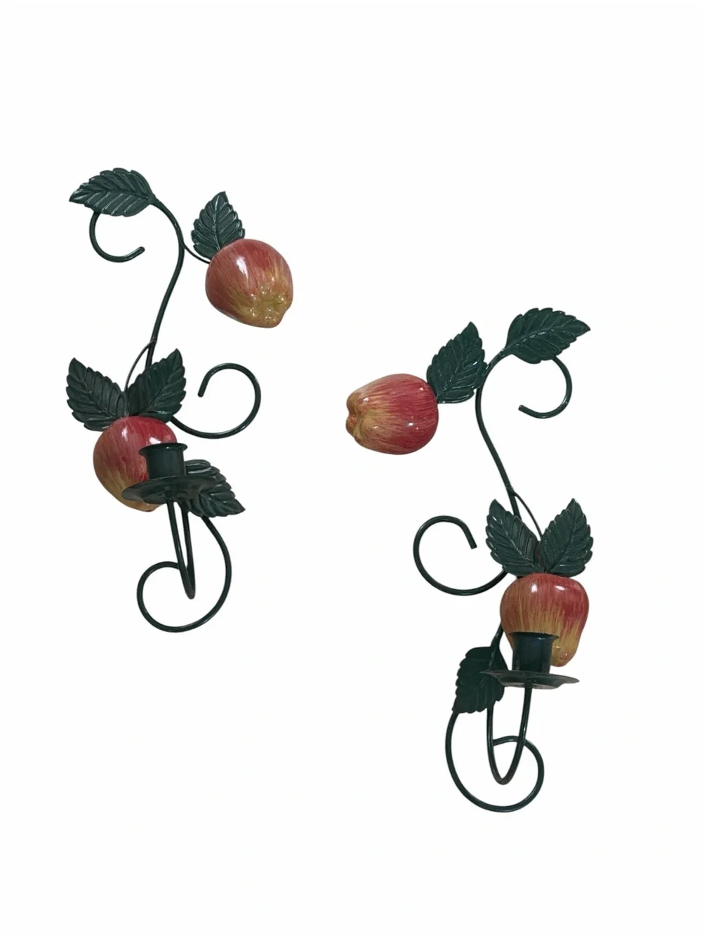 Set of 2 Vintage Apple Wall Candle Sconces Farmhouse Kitchen Country Cottage
